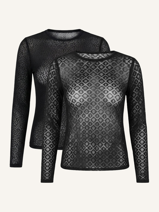 Langarmshirt-Set 2x Geo/Leo Black