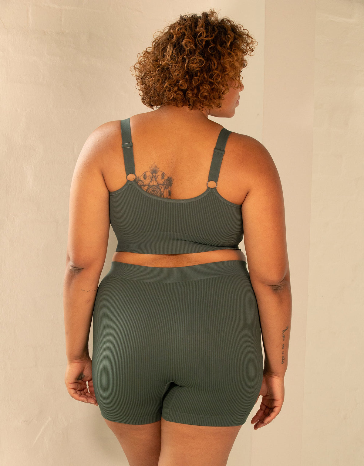 High-Waist-Shorts-Set 2x Freeda Olive/Taupe